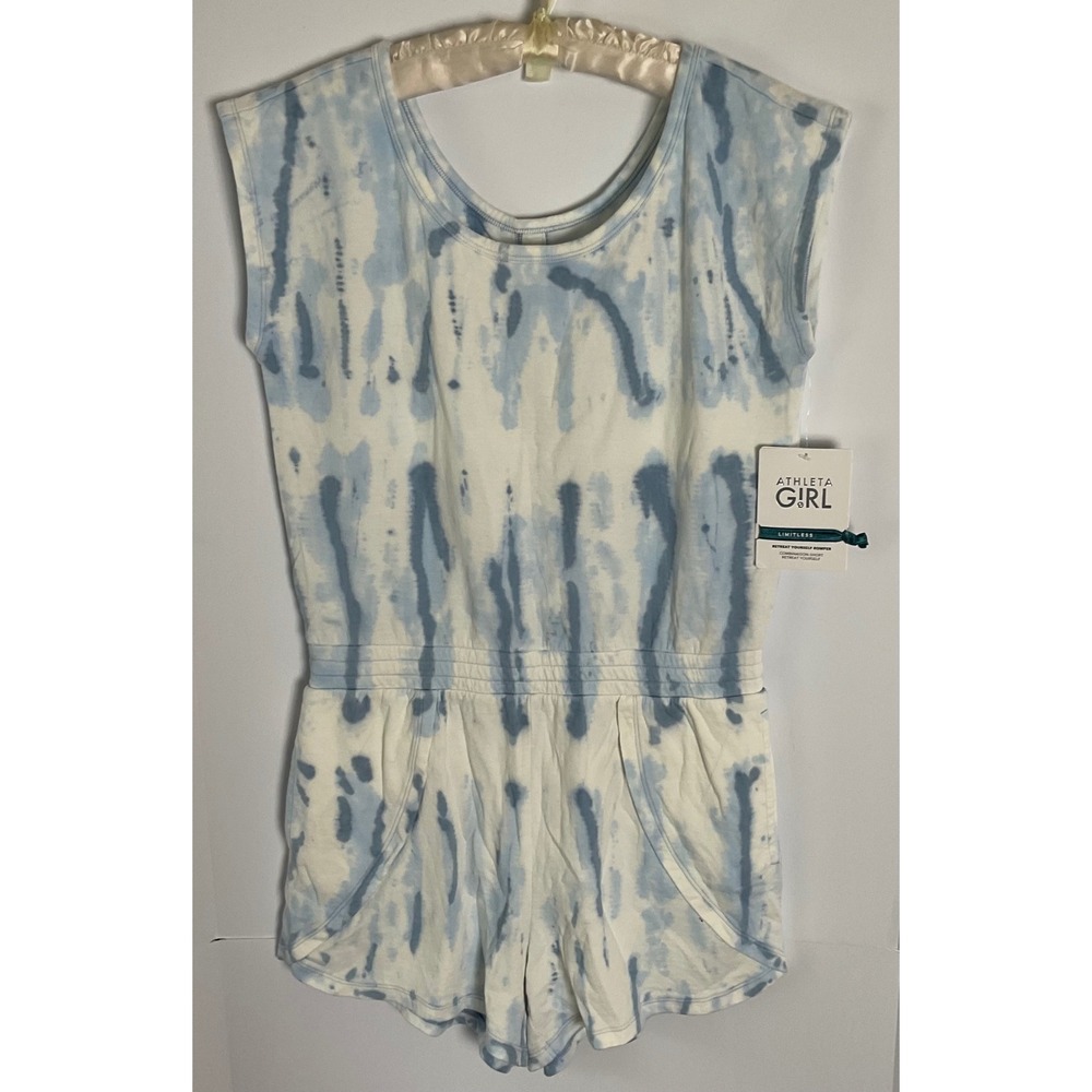 Athleta Girl Retreat Yourself Romper Blue White Tie Dye XXL 16 NWT